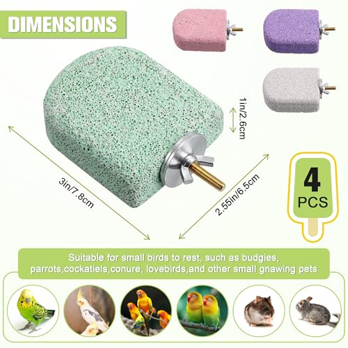 4 Pack Bird Beak Grinding Stone, Pumice Lava Ledge for Birds, Chinchillas, Hamsters, Parrots, Bird Perch Stand Climbing Ledge, Teeth & Beak Grinding Block (Short) - size: Short