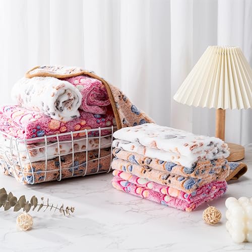 1 Pack 3 Blankets for Dog Puppy Cat (Medium 30x20'', Purple, Pink, Brown) | Super Soft Fluffy Premium Fleece Pet Blanket Flannel Paw Printed Throw - color: Purple, Pink, Brown, size: 30x20 inch(Pack of 3)