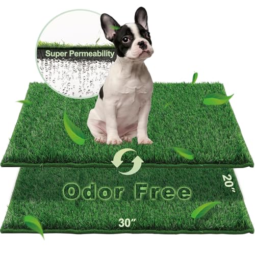 HQ4US 4LEGS Grass Pee Pads for Dogs Potty, Artificial Grass Patch Odor Free | 2PCS Fake Grass with Fully Permeable Backing for Fast Drainage, Indoor Potty Grass Hemmed Edge Turf, Easy Clean - size: M - 30'' x 20'' for Dog＜ 26" Length