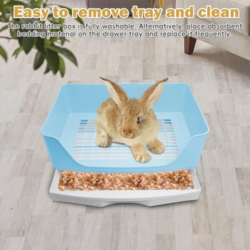 kathson 2PCS Large Rabbit Litter Box Trainer, Potty Corner Toilet with Drawer Bigger Pet Pan for Adult Hamster, Guinea Pig, Ferret, Galesaur, Bunny and Other Animals (Blue,Brown) - size: 2PCS, Brown，Blue