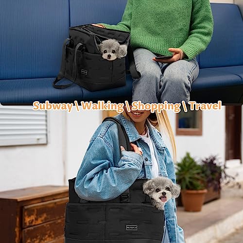 Petsfit Small Dog Purse Carrier, Portable Pet Carrier Tote Cat Carrier with Adjustable Safety Leashs, Pocket, Poop Dispenser, Waterproof TPU Bottom, Black - color: Black