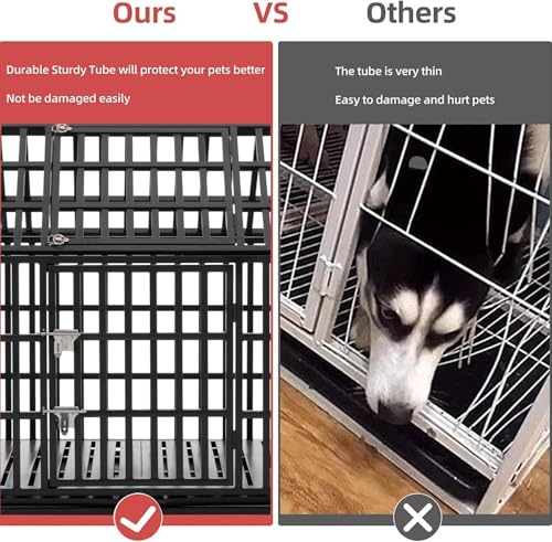 52 inch Heavy Duty Indestructible and Escape-Proof Dog Crate Cage for Large Giant Dogs, Steel Double Door Indoor High Anxiety Pet Kennel with Trays and Wheels, Extra Large XL XXL - size: 51.2"L x 29.5"W x 44.9"H