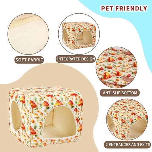 UPINS Guinea Pig Hideout,Washable Small Pet Bed House for Guinea Pigs Ferret Chinchilla Hedgehog Bunnies Rabbit - color: Mushroom
