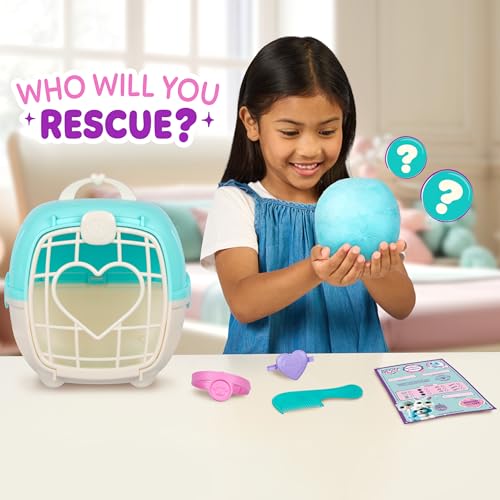 ScruffaLuvs Blue Surprise Pet, Mystery Plush Toy, Wash to Reveal | Wash to reveal 1 of 3 rescue pets, includes deluxe carrier & comb; plush toys for girls ages 3+, gift - style: Blue