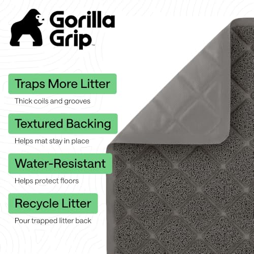 GORILLA GRIP Cat Litter Box Mat, 40x28, Cushioned Coil Mesh Litter Trapping Mats, Scatter Control Supplies for Less Mess, Phthalate Free, Ultra Deep Catch Grooves, Rinse or Vacuum to Clean, Dark Gray - color: Charcoal, style: Extra Large (40" x 28")