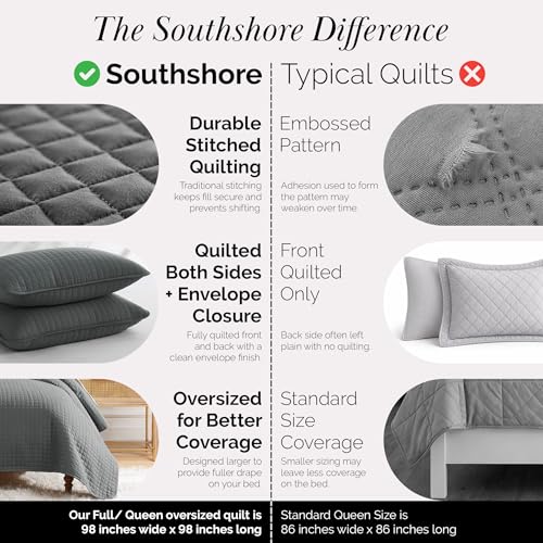 Southshore Fine Living, Inc. Summer Bedspreads Queen Size Set, Full/Queen Quilt Bedspread with 2 Matching Pillow Shams, Soft Microfiber Quilt Set, Lightweight Quilts Coverlet, Slate Grey Quilts - color: 10 - Slate, size: Full / Queen