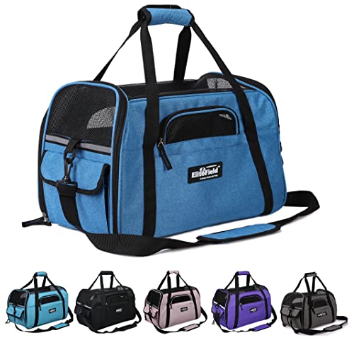 EliteField Soft-Sided Pet Carrier for Cats & Small Dogs (3-Year Warranty) | Airline Approved, Removable Bed & Cover, Built-In Leash, Luggage Sleeve, Seat Belt Loop, Waterproof, Durable, Foldable - color: Sapphire Blue, size: 17.0"L x 9.0"W x 12.0"H