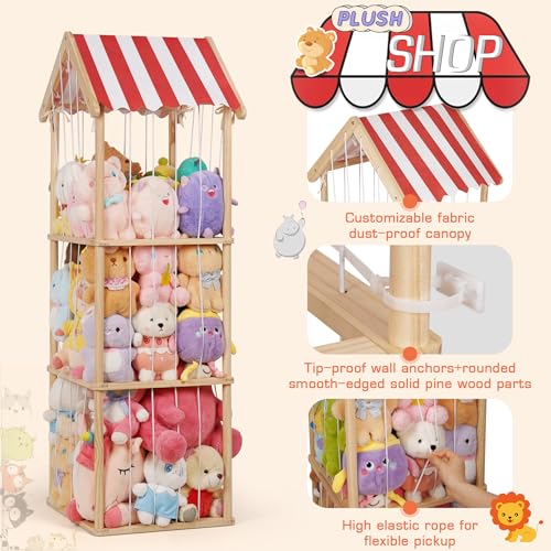 Wooden Stuffed Animal Storage Zoo 3-Tier, Anti-Tip Plush Toy Organizer | Large Capacity Stuffed Animal Organizer Holds 40+ Plushies, Anti-Tip Vertical Corner Toy Holder for Kids Nursery - color: Wood, size: Large