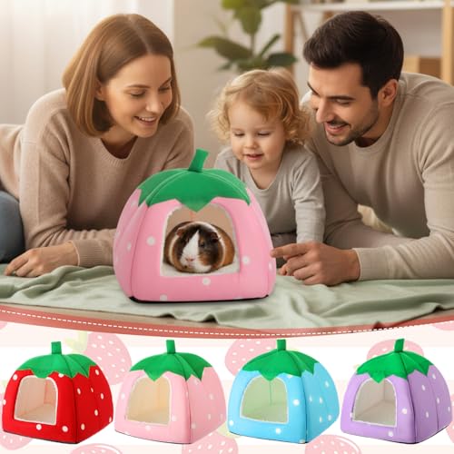 Novabright 4 Pack Guinea Pig Hideout Bed Dwarf Rabbit Bed Sleeping Fleece House Washable Cave Cage Accessories for Little Bunny Ferret Chinchilla Hedgehog (10.2x10.2x9.5 Inches,Fruit Style) - size: 10.2x10.2x9.5 Inches, style: Fruit Style