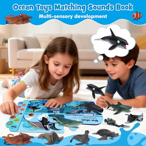 iGRATENS Sea Animal Toys with Sound Books, 10PCS Realistic Ocean Animals Figures & Sea Animals Book with 10 Buttons, Educational Learning Toy for 3+ Year Old Boys, Girls, Kids Birthday Christmas - style: Sea Animals