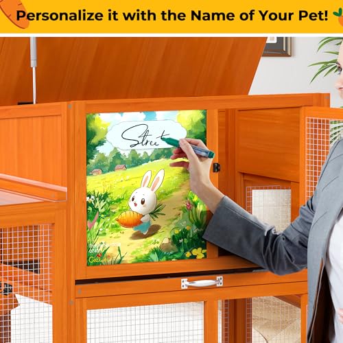 COZIWOW 82” Extra Large Fashion Wooden Outdoor Rabbit Hutch Bunny Cage Indoor Easy to Assemble and Durable with Cleaning Tray & Waterproof Roof for Small & Medium Bunny Rabbit Duck Chick (Orange) - color: Orange