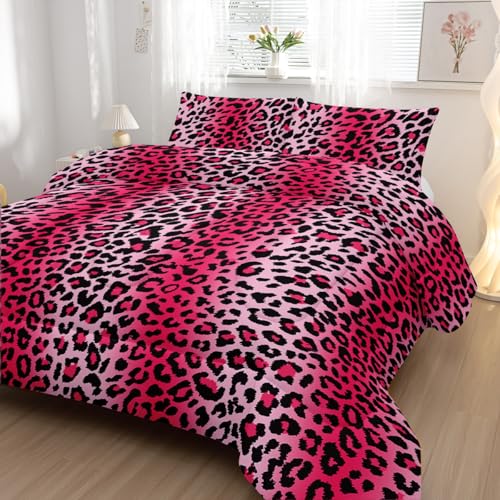 Nttopship Pink Leopard Print Comforter Bedding Set with 2 Pillowcase Twin Size Cheetah Painting Comforter Set for Kids Boys Girls Bedroom Decor - color: Pink Leopard, size: Twin