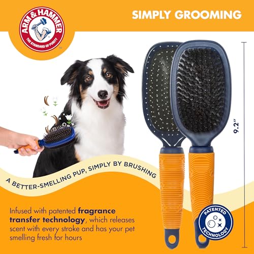 Arm & Hammer Deodorizing Pin & Bristle Dog Brush, Lily & Vanilla Scent | Fragrance transfer technology, baking soda infused, detangling and deshedding, for long-haired dogs daily - size: 1-Pack, style: Pin/Bristle Duo Brush - Sweet Lily & Vanilla