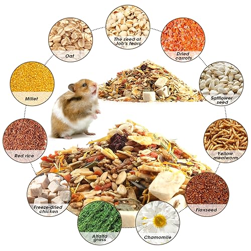 Abizoo Hamster & Gerbil Treat, Natural Health, Gourmet Hamster and Gerbil Food for Small Animals with Seeds, and Grains,Vitamin-Nutrient Fortified
