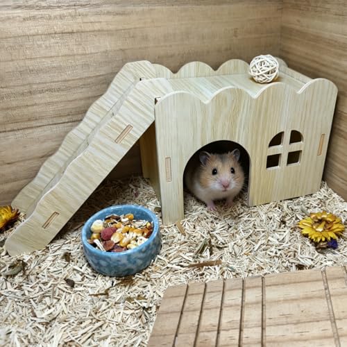 Hamster Hideout Wood Hamster House Rat Hide with Ladder for Syrian Hamsters | Detachable,Box Packaging,for Syrian Hamsters Dwarf Gerbil Mouse,Hamster Stuff Hamster Enrichment,Hamster Cage Accessories