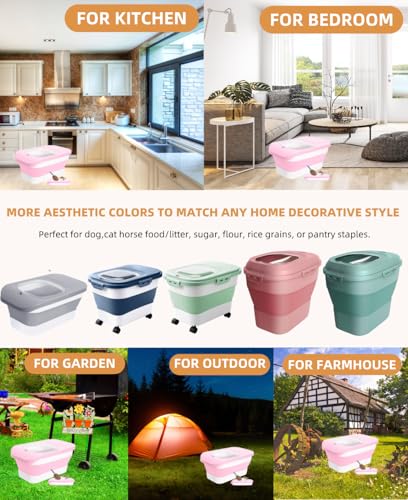 10-13 Lbs Airtight Dog Food Storage Container,Collapsible Pet Food Storage | Dog Food Container with Double Airtight Seal,Cat Food Container Dry Food Fresh,Space Saving,Pest/Mouse-proof,Scoop,Pink - color: Pink/10-13 Lbs