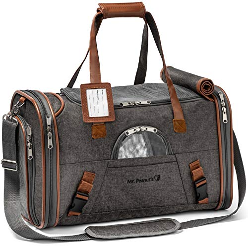 Mr. Peanut's Airline Approved Soft Sided Pet Carrier, Low Profile Gold Series Tote, Premium Brand Self Locking Zippers, Under Seat Compatibility, Plush Faux Fleece Bedding with a Sturdy Plywood Base - color: Charcoal Ash