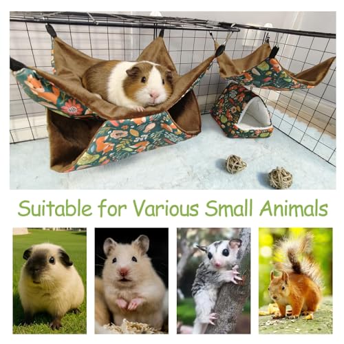 kathson 5 PCS Guinea Pig Hammock Set, Washable Rat Hammock, Guinea Pig Hideout Bed Soft Hamster Hanging Tunnel Mats Small Pets Cage Accessories for Chinchilla, Sugar Glider, Squirrel(Green) - color: Green