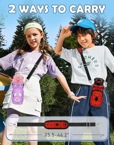 Water Bottle Carrier with Strap for Kids, 14-20 oz | Insulated, Neoprene Water Bottle Holder Bag with Pocket, Cute Cartoon, Bottle Bag for boys and girls, Walking Hiking Camping - color: Black Spider