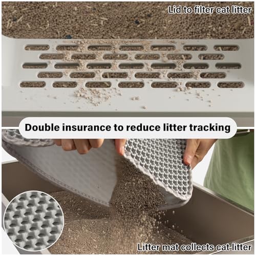 XL Stainless Steel Litter Box with Lid, Extra Large Cat Litter Box | 2Pack Metal Cat Litter Box for Big Cats, High Sided, Easy Cleaning ,Odor-Free Includes Scoop and Mat - size: XL (2-Pack)