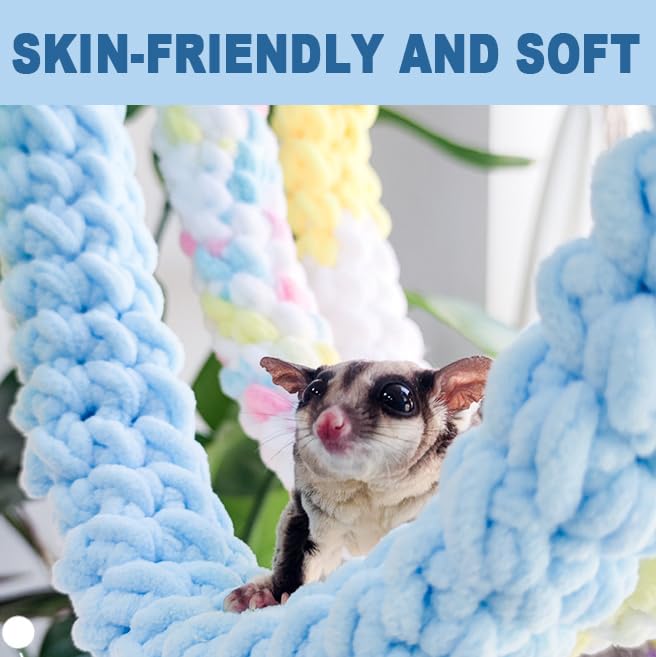 2 Pcs Color Colour Cotton Rope Climbing Sugar Glider Toys with Metal Hook,Small Pets Toys, Rat Hamster Guinea Pig Squirre for Climbing/Exercising/Jungle Exploration, Cage Accessories