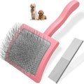 2PCS Slicker Brush for Dogs & Pet Comb,Professional Dog Grooming Brush (Goldendoodles,Poodles,Labradoodles) with Extra Long Pins to Effectively Remove Tangles, Knots and Mats (Light Pink, Large) - color: Light Pink, size: Large
