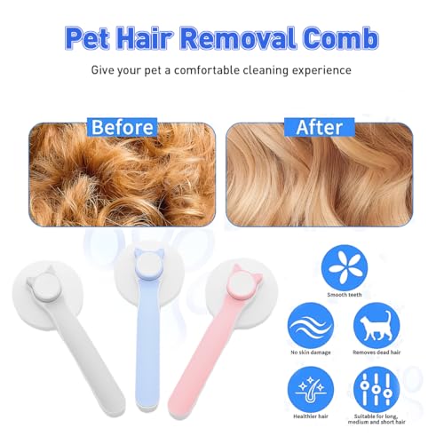 Cat Brush for Shedding, Pet Hair Remover Glove & Flea Comb, Grooming Brush for Long or Short Haired Cats, Kitten & Rabbit Massage Tool, Removes Loose Fur, Indoor Pet Accessories