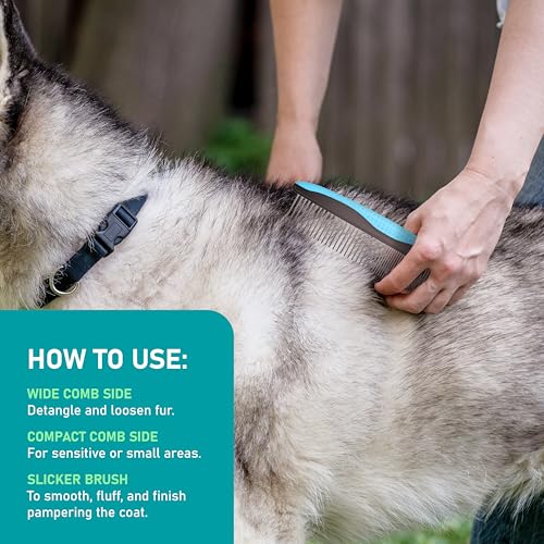 Maxpower Planet Pet Grooming Brush - Double Sided Shedding and Dematting Undercoat Rake Comb for Dogs and Cats,Extra Wide (C2 - Brush & Comb, Large) - color: BA - Brush & Comb, size: Large
