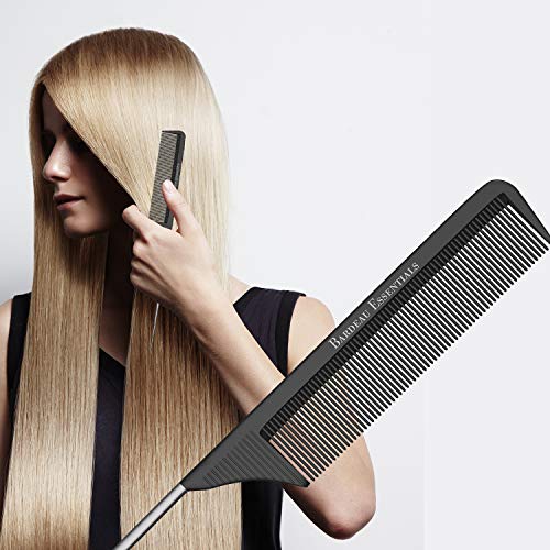 Professional 8.8 Inch Tail Comb - Black Carbon Fiber And Stainless Steel Pintail - Anti Static And Heat Resistant Teasing Lightweight Comb For All Hair Types - color: Single
