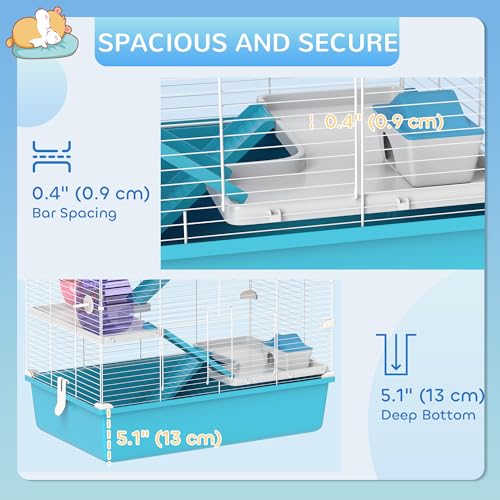 PawHut Large Hamster Cage 6 Tier, 32" DIY, Dwarf & Gerbil, Light Blue | Small Animal Cage, Tubes and Tunnels, Hut, Wheel, Food Dish, Water Bottle, Ramps