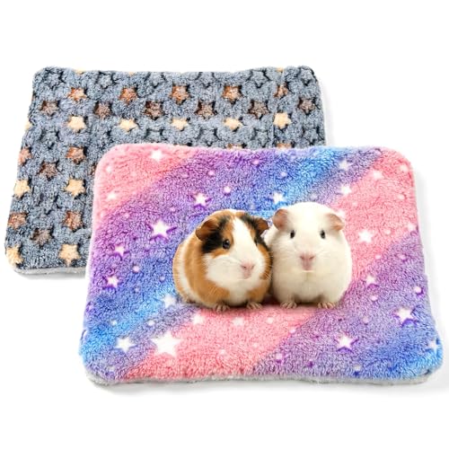 RAINFLOW 2 Pack Guinea Pig Beds - Small Animal Soft Fleece Mats,Pink & Blue | Guinea Pig Bed, Foldable Pet Mat & Plush Pad for Rabbit, Hamster, Squirrel, Hedgehog, Chinchilla, Ferret, Indoor Cage Use