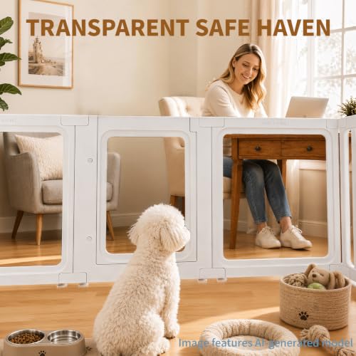 Dog Playpen for Puppies & Small Dogs, 23.6" H, 16 Panels, White | Puppy Playpen with 3 Clear PET Panels & Lockable Door, HDPE Pet Playpen, DIY Pet Fence for Home, Apartment, Small Pets