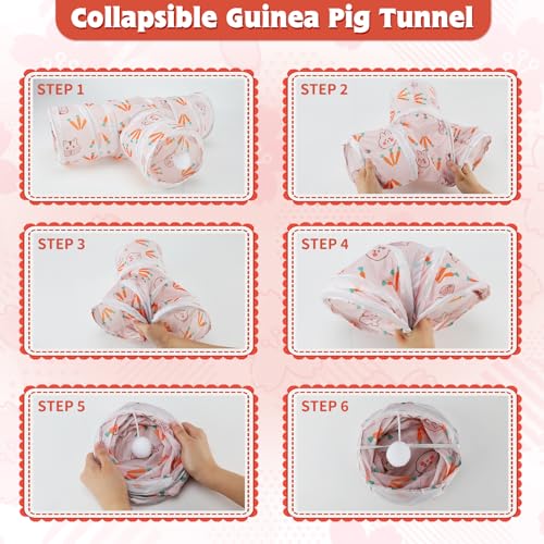 YUEPET Guinea Pig Tunnel, Guinea Pig Toys, 3-Way Play Tubes, White | Guinea Pig Play Tubes, 3-Way Tunnel Design, Folds for Storage, Hanging Play Ball, Peekaboo Opening, 5.9 in Entrance - color: White