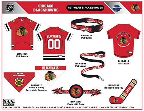 Pets First Dog Toy Tough Nylon with Inner Squeaker Licensed by NHL Chicago Blackhawks Hockey Stick Toy for Dogs & Cats. Play Hockey with Your Pet with This Licensed Dog Tough Toy - color: Chicago Blackhawks, style: NHL Dog Tug Toy