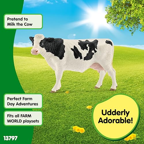 Schleich Farm World, Farm Animal Toys for Kids Ages 3 and Above, Black and White Holstein Cow Toy Figure - style: Holstein Cow