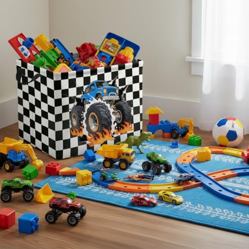 Rectangular Baby Kids Storage Basket for Home Kitchen Girls Cute Toy Storage Bin Organizer Shelf Book Room Decor(Checkered Truck) - color: Checkered Truck