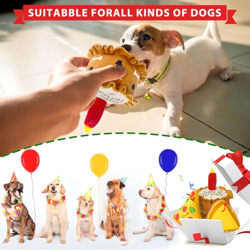 Dog Birthday Toys Set 3 Pack Cake Sandwich Pizza Plush Squeaky | Happy Barkday Gift for Small Medium Large Dogs Cuddle Interactive Chew Soft Stuffed Puppy Christmas gift with Crinkle - style: Cake Shape