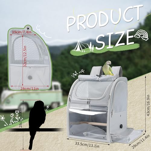 Sanmoncare Bird Backpack Carrier, Water Repellent Fabric Cockatiel Travel Bag with Stand, Lightweight and Portable Travel Cage for Parrot, Bird Travel Carrier - color: Grey