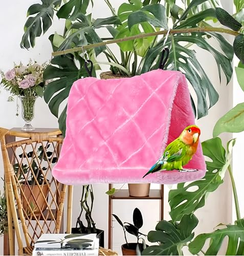 2 Pack Warm Bird Nest House Bed Hanging Hammock Sleeping Bed Plush Hanging Snuggle Cave Happy Hut for Pet Parrot Cockatiel Cockatoo Parakeet Conure African Grey Macaw (Blue&Pink) - color: Blue and Pink