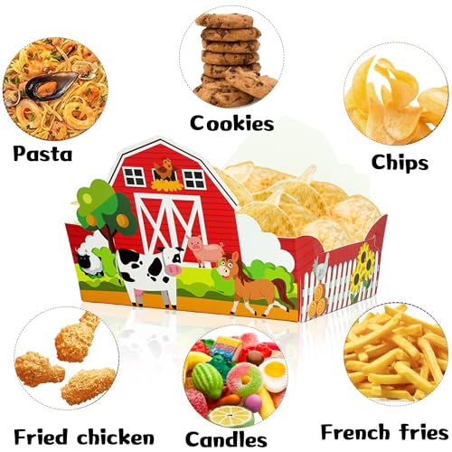 36 Pieces Farm Animal Paper Snack Bowl, Disposable Farm Theme Food Tray, Farm Birthday Party Decoration