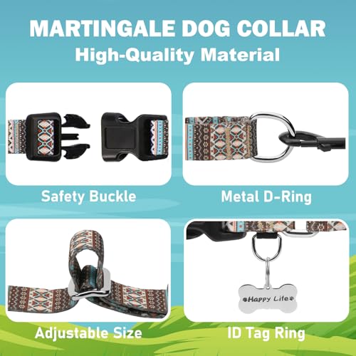 Martingale Dog Collar with Buckle Tribal Design Adjustable Escape Proof Pet Collars (Aztec, Medium) - color: Aztec, size: Medium