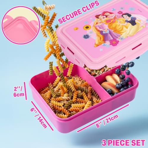 Get Trend Disney Princess Girls Lunch Box 3Pc Set | Kids Insulated Lunch Bag with BPA-Free Water Bottle and Bento Box, Back to School Gifts for Girls - color: Pink Princess