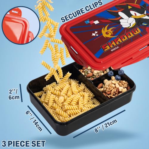 Get Trend Shadow the Hedgehog Boys Lunch Box 3Pc Set | Kids Insulated Lunch Bag with BPA-Free Water Bottle and Bento Box, Back to School Gifts for Boys - color: Black/Red Shadow