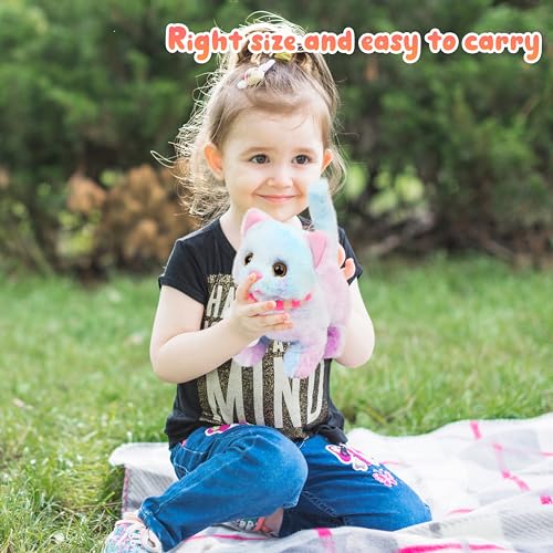 Easfan Rainbow Walking Kitty Cat Interactive Plush Toy Gift for Kids 7.5" | Meowing Tail wagging head nodding, animated kitten pet, birthday holiday gift, for toddlers - style: Rainbow Cat