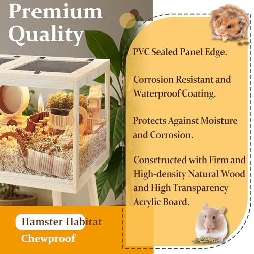 PROLEE Hamster Cage Chewproof, Mice and Rat Habitat with Transparent Sides, Hamster Cage with Openable Mesh Top, Solid Built with Lock Design and Leg Stand, 32" Long - size: 32.0"L x 16.0"W x 40.0"H