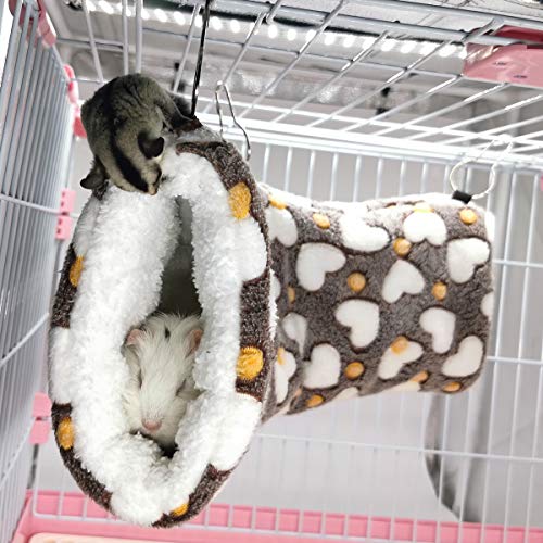 LEFTSTARER Guinea Pig Accessories Sugar Glider Cage Accessories Hamster Rat Toys Ferret Hammock Hanging Tunnel for Small Animals （Heart-Brown） - color: Brown