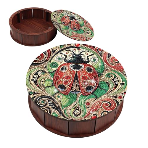 Diamond Art Candy Box Ladybird Diamond Painting Wooden Snack Box Animal Gem Painting Storage Case Gem Art Organizer Case Embroidery Kit Mosaic Kits for Adults Storage Containers with Lid - color: Ladybird