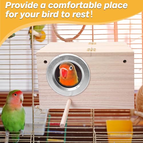 PINVNBY Parakeet Nesting Box Bird House for Cage Wood Mating Box Bird Breeding Box for Lovebirds, Cockatoo, Budgie, Finch, Canary Small and Medium Sized Birds (L:9.8 * 5.3 * 5.3 inch) - size: Wood,L: 9.8*5.3*5.3 inch