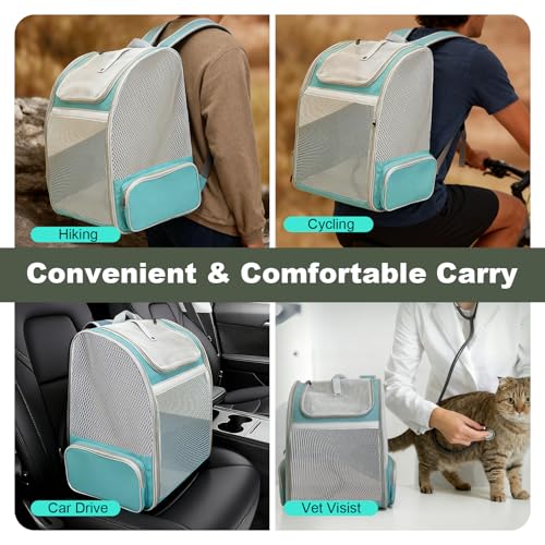 Backpack to Carry Cat and Small Puppy up to 16 Pounds, Breathable Pet Carrier to Transport Kitten Rabbit to Vet Visit Bag, Airline Approved Collapsible Expandable Black - color: Green