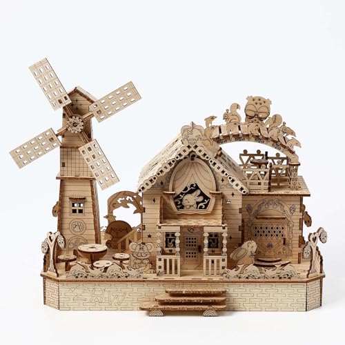 3D Wooden Puzzle for Adults, Animals Forest Party DIY Wooden Music Box with LED Light, Self-Assembly Mechanical House Building Kit Handicraft, Birthday Gift for Women Men, Home Decor, 174 pcs - style: Forest Party House